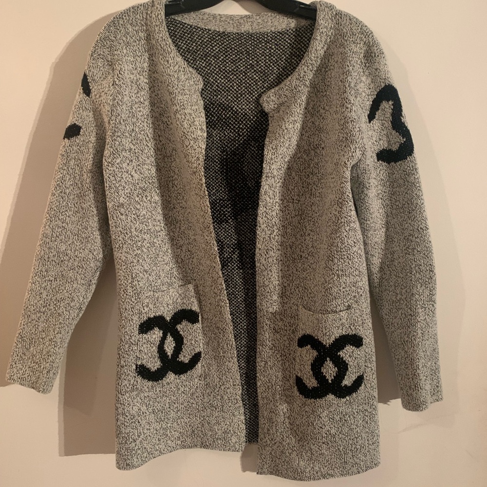 Gray Knit Cardigan Sweater